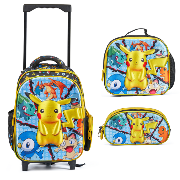 Pokémon 3-in-1 School 3D Trolley Bag Set