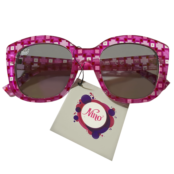 Cat Eye Pink Cubic Frame Blue Mirror Lens Sunglasses