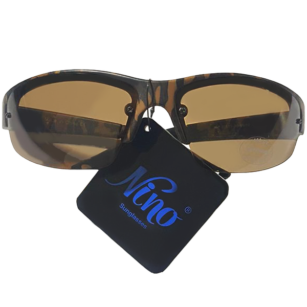 Brown Camo Half Frame Wraparound Sunglasses