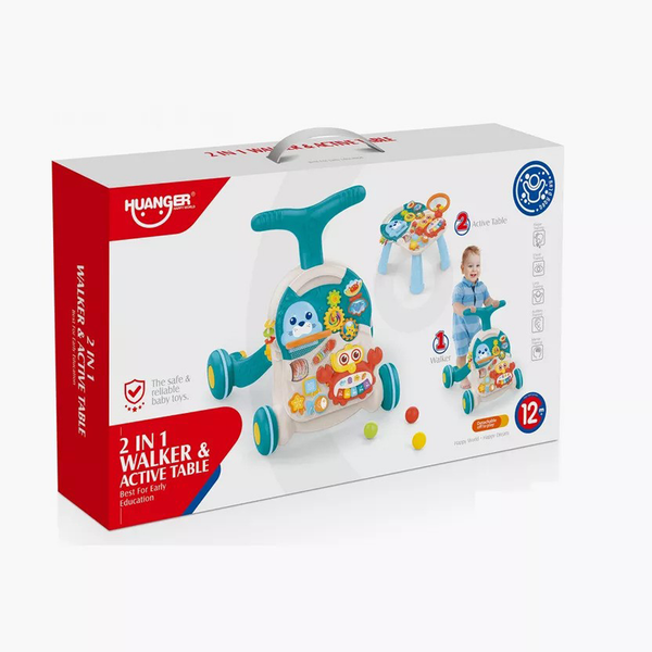 Huanger 2-in-1 Walker & Active Table with Light & Music - Blue