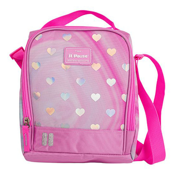 Silver Hearts Pause Insulated Lunch Bag