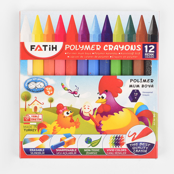 Fatih Polymer Wax Crayons - 12 Crayons