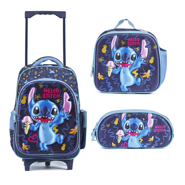 Stitch 3-in-1 School 3D Trolley Bag Set