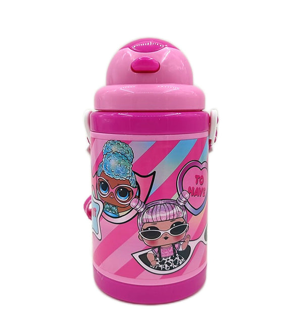 LOL Surprise Girls' Double Wall PP Plastic Bottle with Straw and Strap 460 ml Rainbow Max